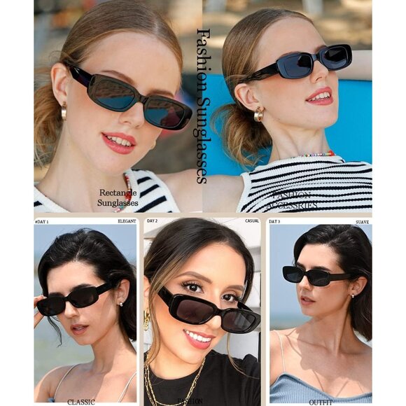 Trendy Rectangle Black Pink Sunglasses Women Men Retro Square Fashion Shades - Picture 2 of 5